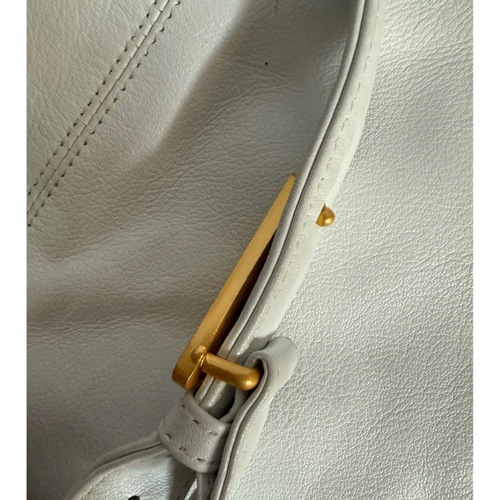 VTG Americana by Sharif White Leather Crossbody Hobo Bag Gold Triangle Buckle